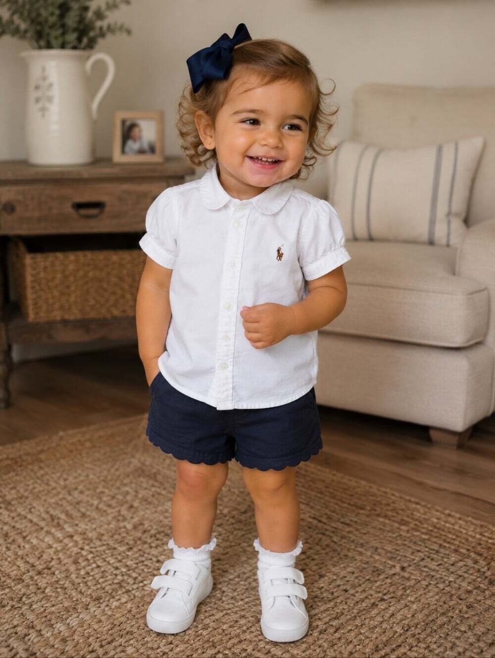 Polo Ralph Lauren Toddler Girls White Oxford Puff Sleeve Shirt 2T Classic Preppy